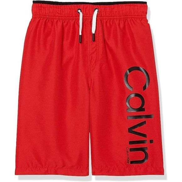 Calvin Klein Red Boys' Swim Trunk with UPF 50+ Sun Protection, 14-16